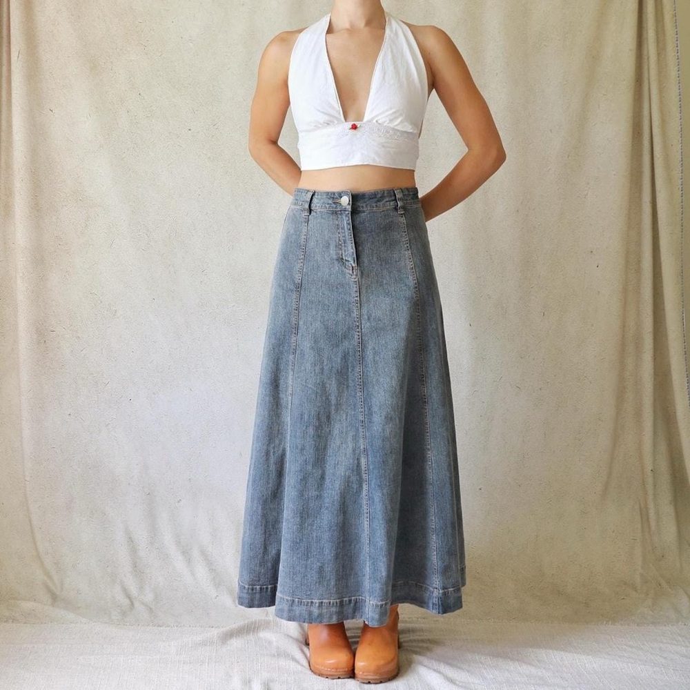 Soft Surroundings Denim Paneled Maxi Skirt